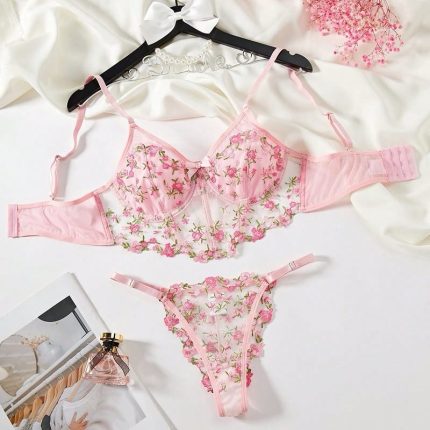 Lingerie Sexy Floral Embroidery Underwear Transparent Lace and embroidery corset